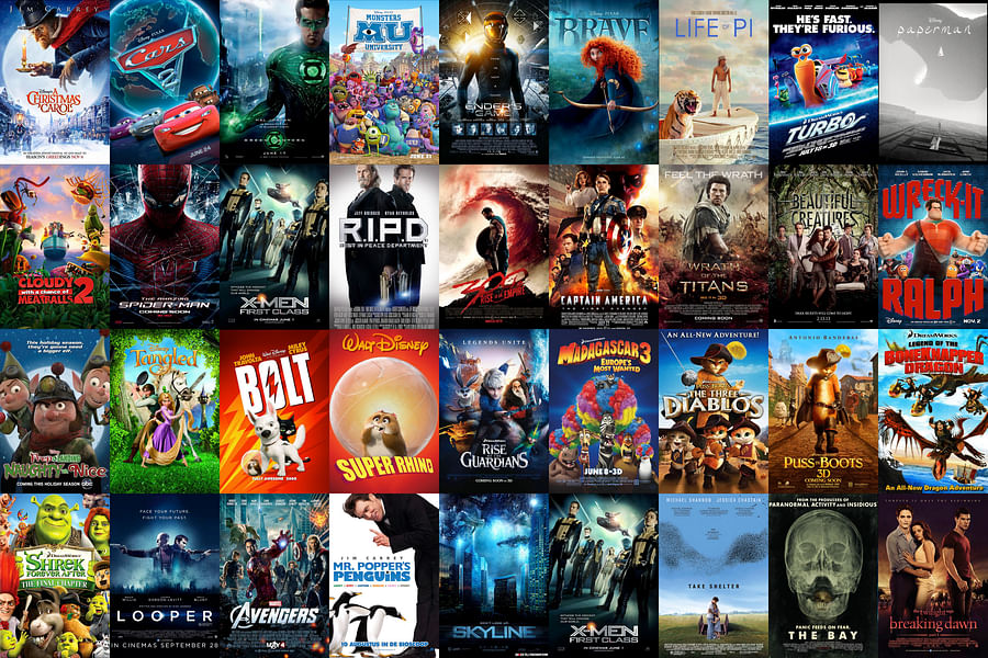 Collage of recent blockbuster movie posters