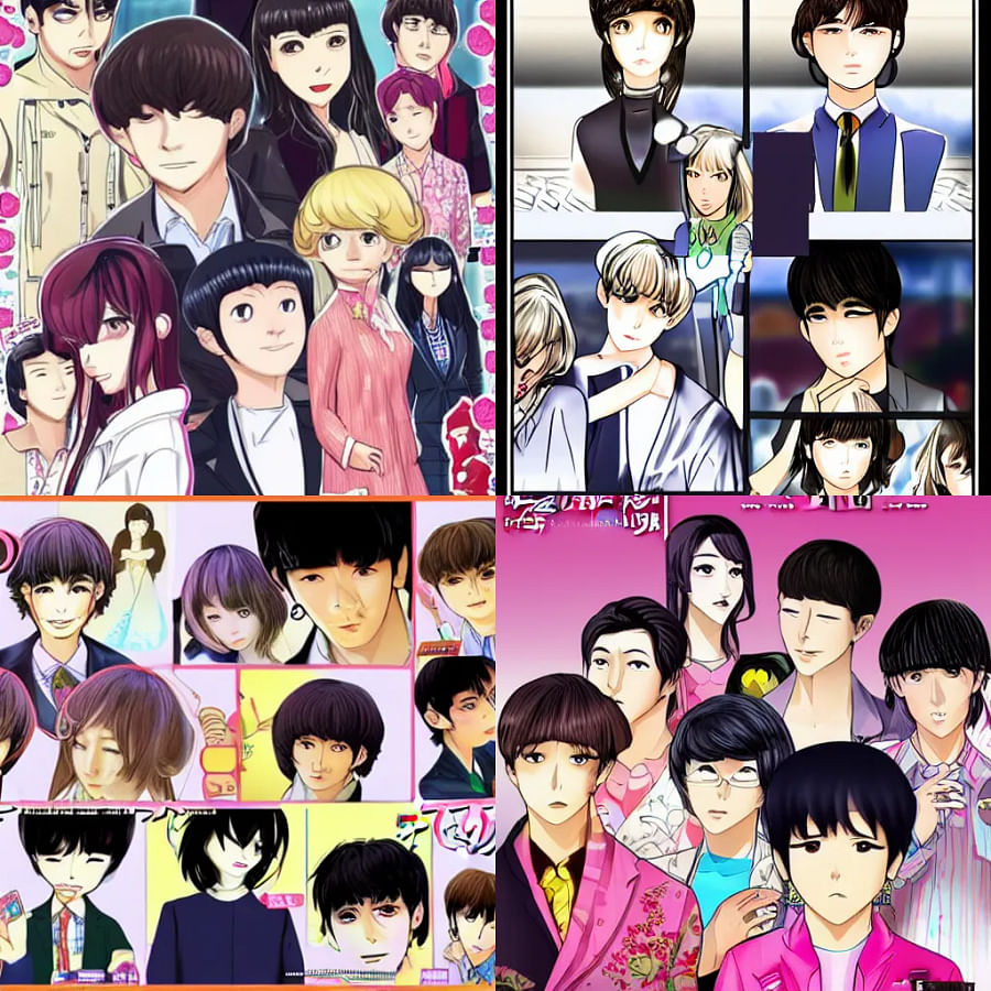 Collage of popular Anime characters, Manga illustrations, and J-Pop idols